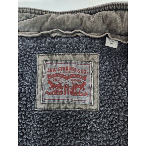 Levis Mens M Washed Cotton Military Jacket Olive Green Sherpa Lined Full Zip - Picture 3 of 14